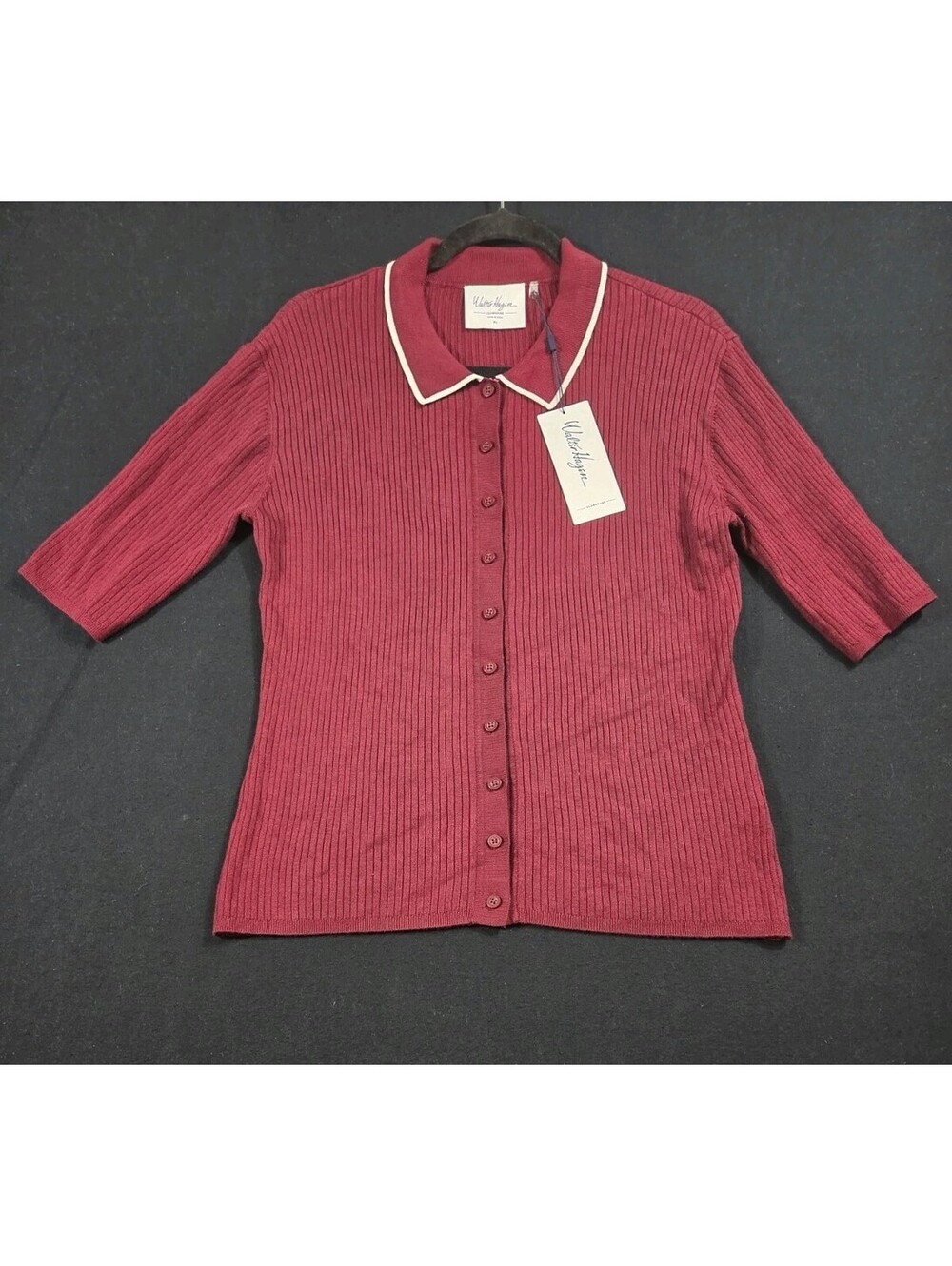 Walter Hagen Fashion Button Down Sweater Golf Polo Deep Maroon Women's XL NWT